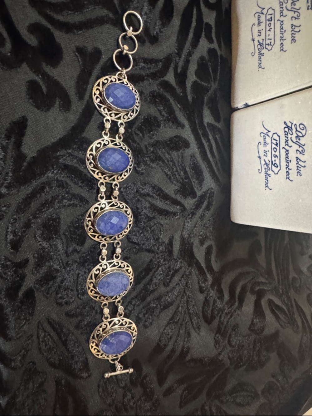 Blue lapis and sterling bracelet adjustable